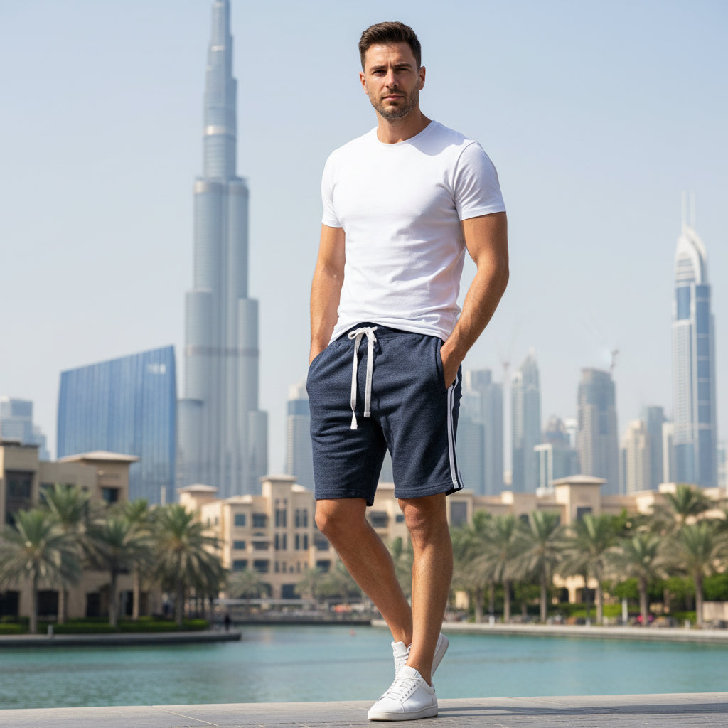 Men’s Navy Blue Casual Shorts Drawstring Pockets Relaxed Fit | Sizes S-XL | MH