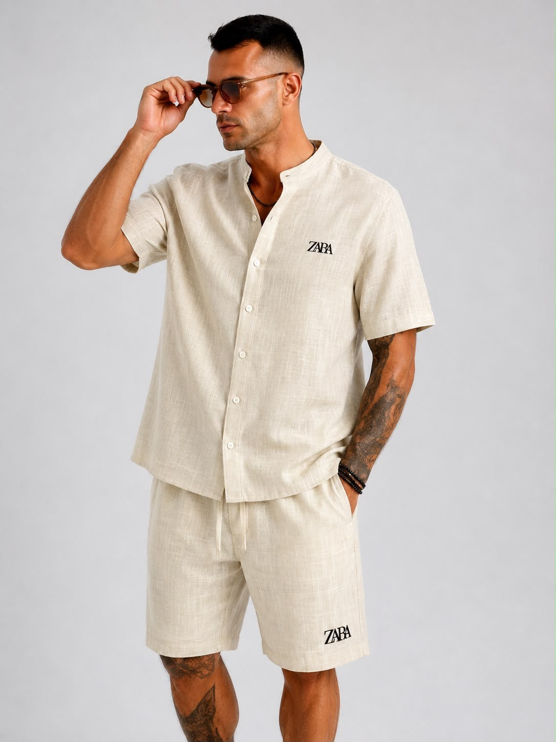 Men’s Premium Textured Band Collar Shirt & Shorts Co-ord Set | Half Sleeve Summer Set | M–XXL