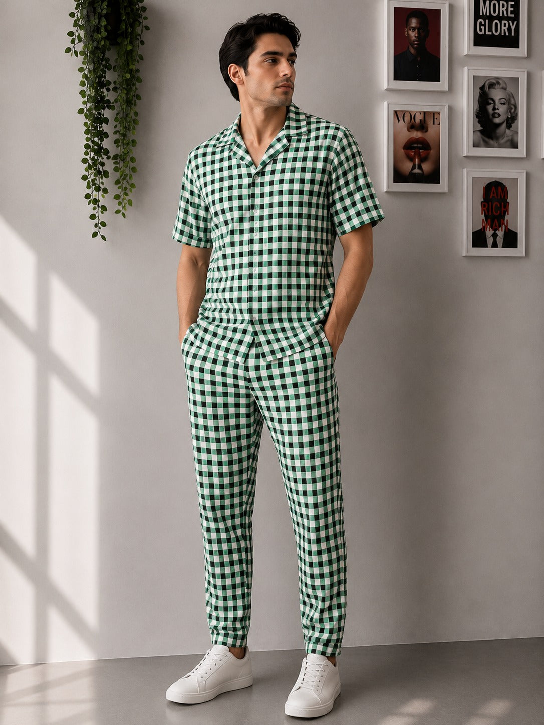 Men's Red, Black, and White Checkered Loungewear Set | Sizes S-XXL | MH