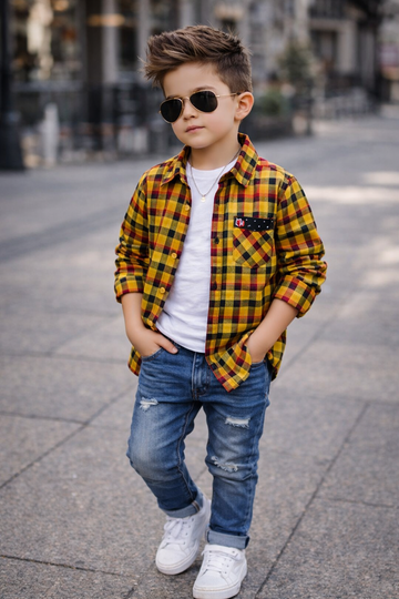 Kids Oven & Knit Contrast Long Sleeve Cotton Shirt (2-12yrs)MH