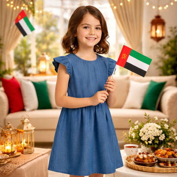 Girls Soft Denim Knee-Length Dress – Lightweight Flutter Sleeve Summer Outfit | Sizes (1-6Years) MH