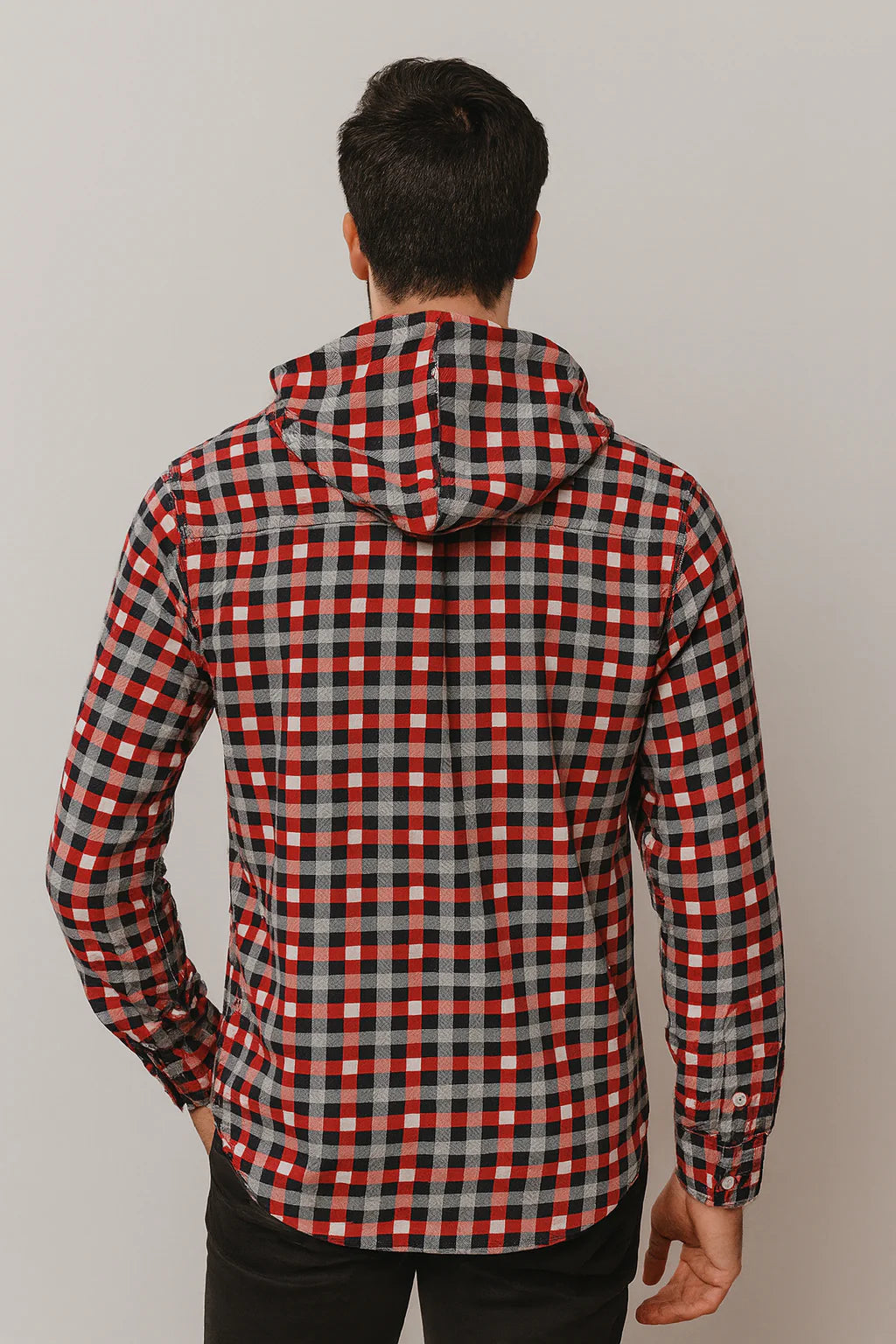 Men's Check-Print Cotton Hoodie Shirts | MH