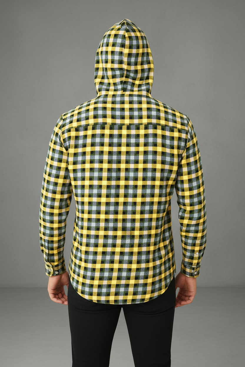 Men’s Hooded Gingham Check Flannel Shirt | 5 Bold Colours | Long Sleeve Street Style | Sizes S–XXL | MH