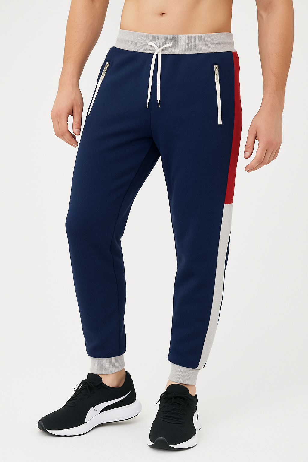 Men’s Blue Colorblock Trouser Pants with Zipper Pocket.Sizes (30"-38") MH