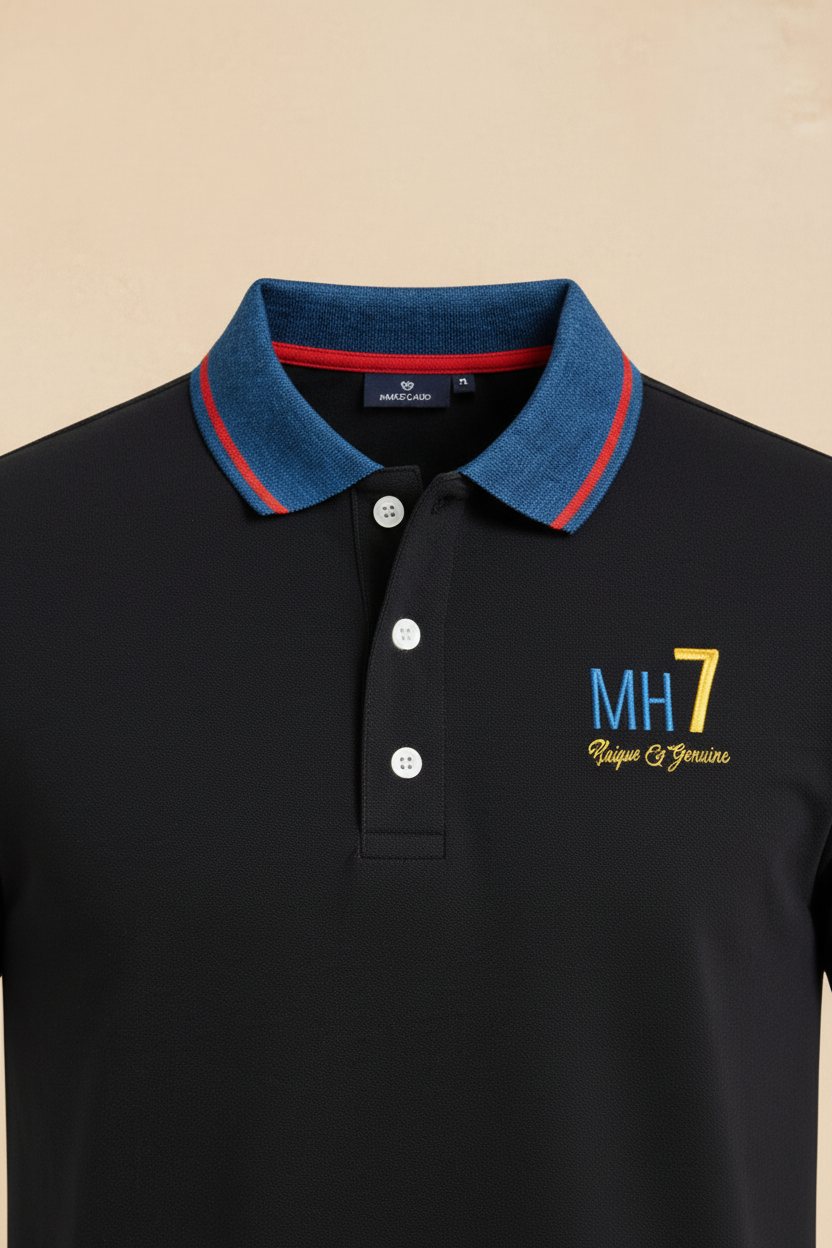 Navy Polo Shirt with Contrast Collar & Logo Detailing,Sizes(17-24Years) | MH