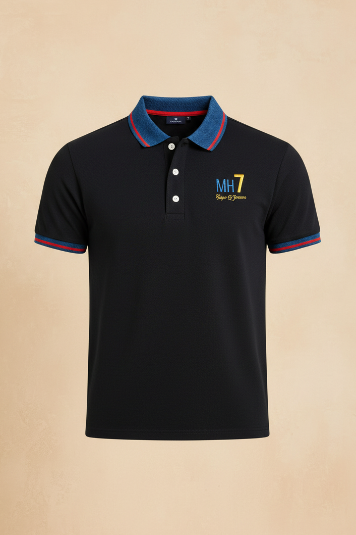 Navy Polo Shirt with Contrast Collar & Logo Detailing,Sizes(17-24Years) | MH