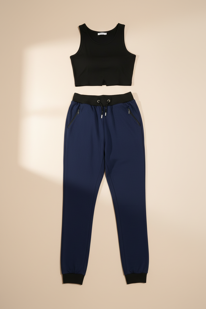 Women’s Navy Blue Cotton Trouser with Zipper Pockets | MH