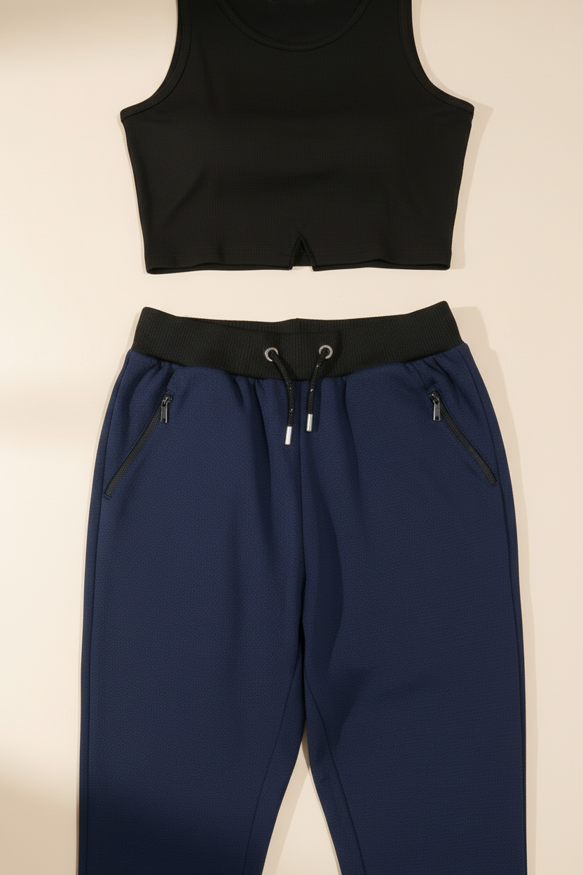 Women’s Navy Blue Cotton Trouser with Zipper Pockets | MH