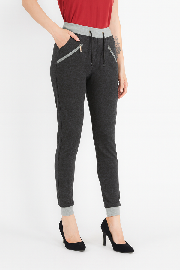 Women’s Charcoal Grey Cotton Trouser with Zipper Pockets | MH