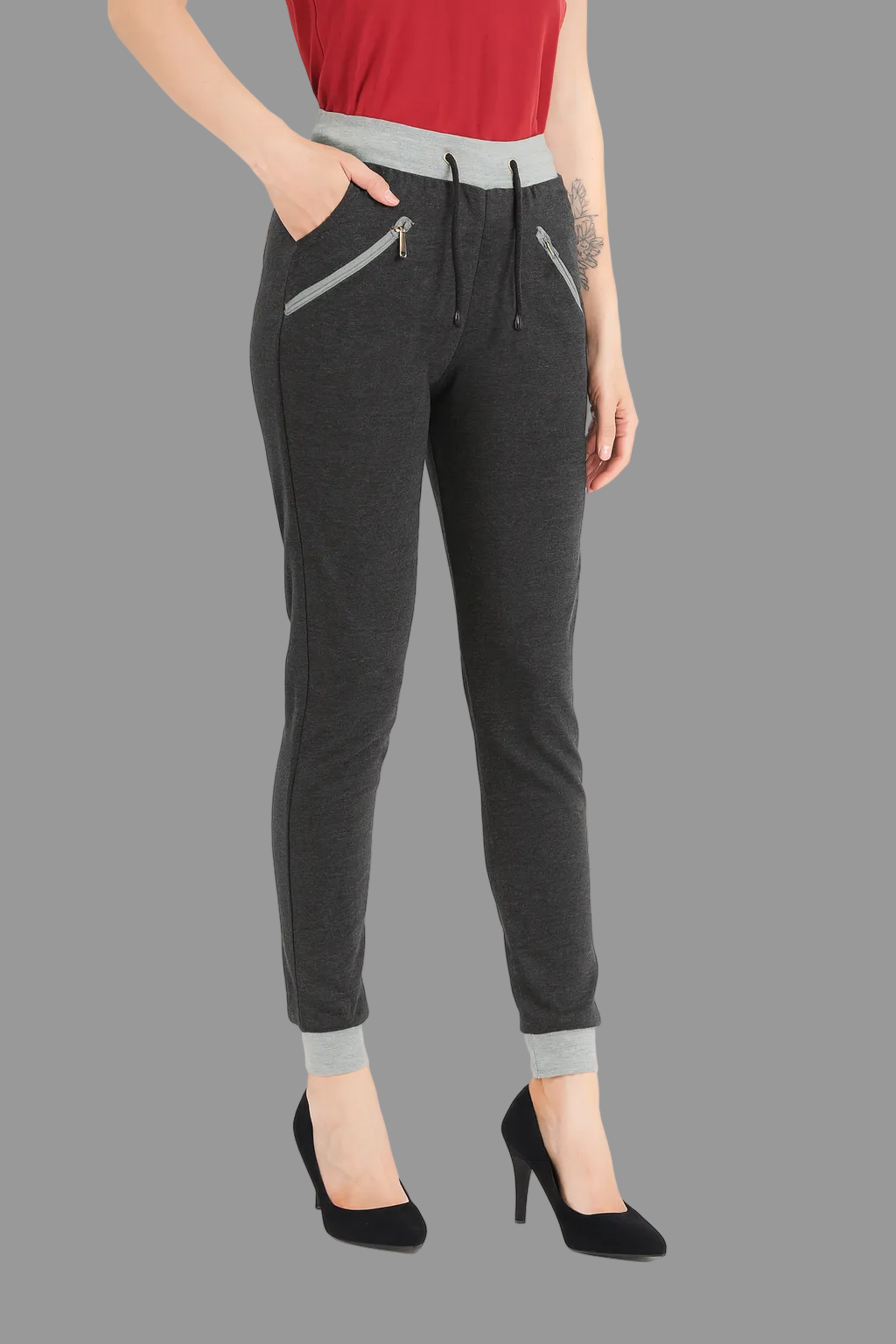 Women’s Charcoal Grey Cotton Trouser with Zipper Pockets.Size (S-XL)|MH