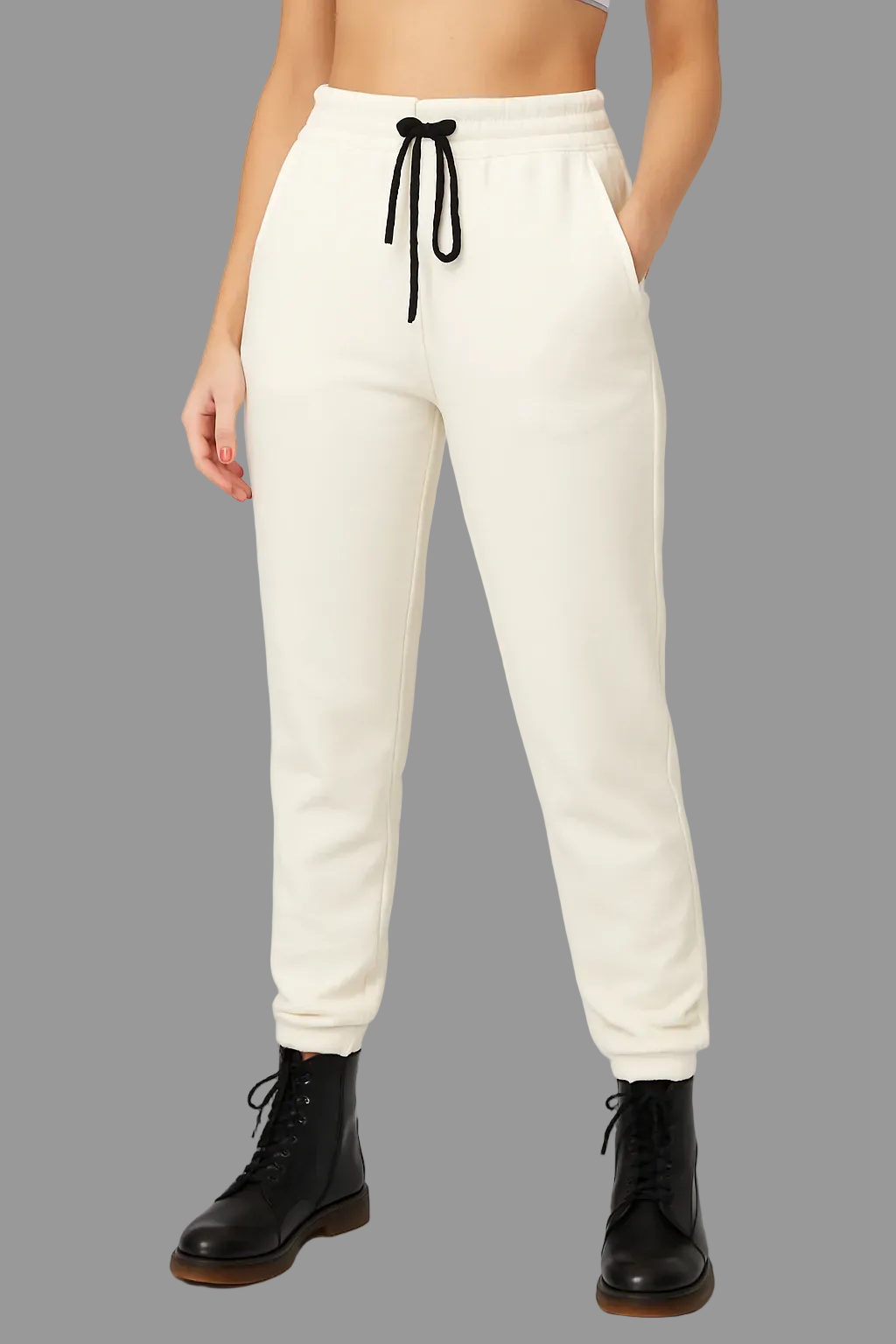 Women’s Cream Joggers Sweatpants - Drawstring Waist, Sizes S-XL | MH