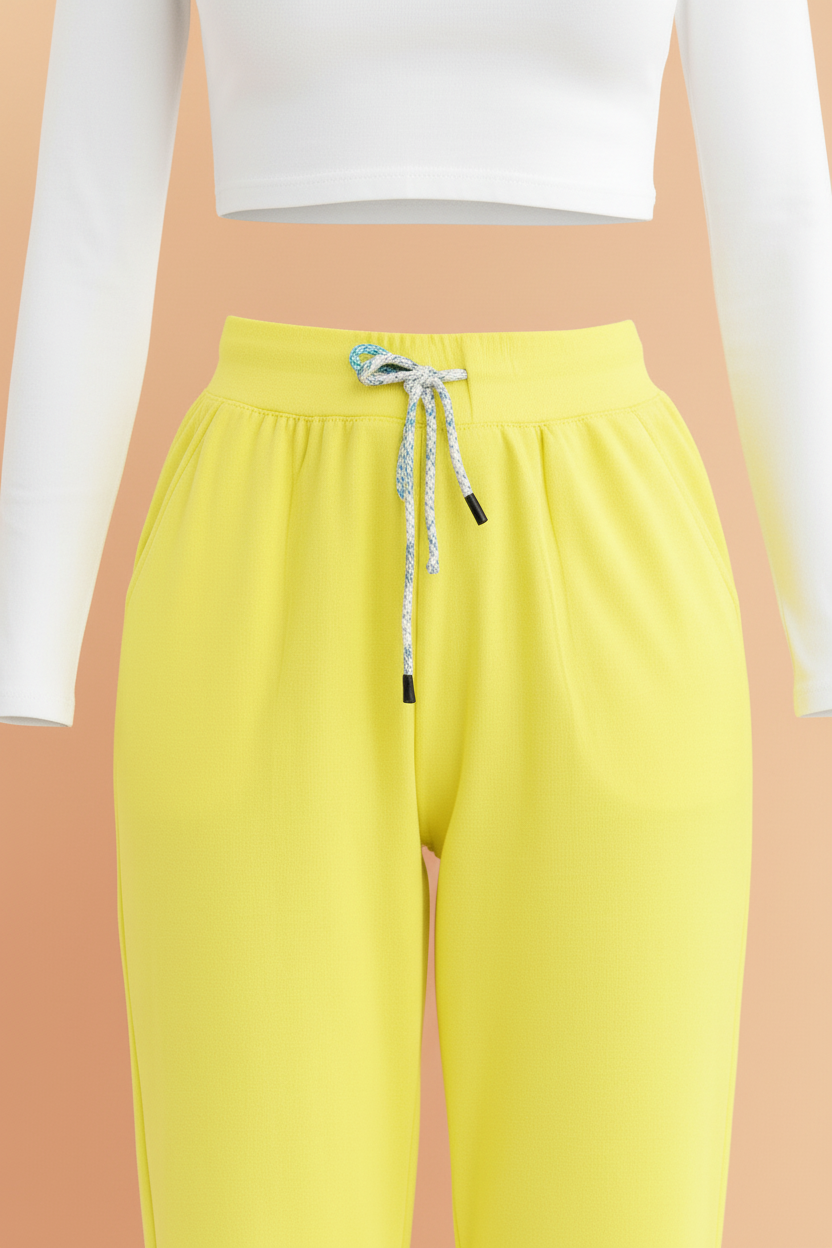 Women’s High-Waist Neon Yellow Ribbed Joggers – Lightweight Casual Sweatpants for Ladies (S-XL) | MH