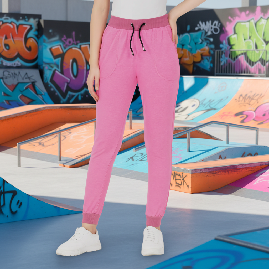 Women’s Cotton Pink Tapered Joggers – High-Waist Athletic Sweatpants (S-XL) MH