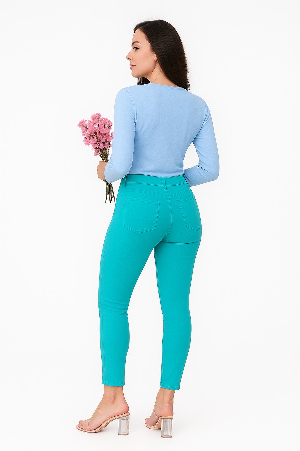 Women’s Slim Fit Belt System Pants – Turquoise Blue