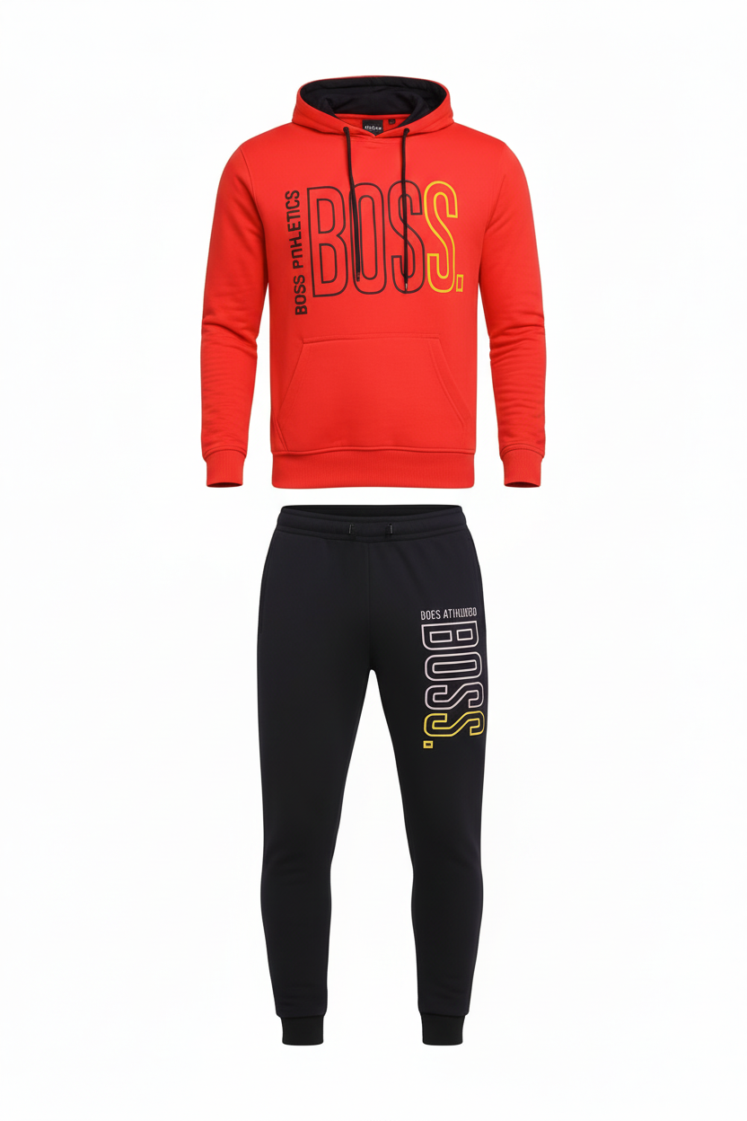 Men’s BOSS Print Pullover Hoodie & Jogger Tracksuit Set | 10 Colours | Ages 17–24 Years | MH