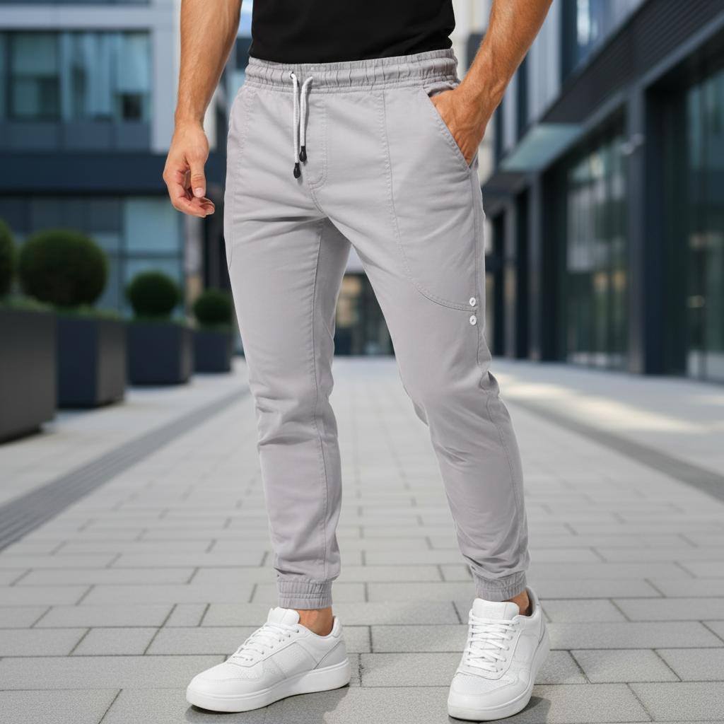 Men’s Slim Fit Jogger Chino Pants | Khaki Grey & Black | Drawstring Tapered Trousers | Ages 17–24 Years | MH