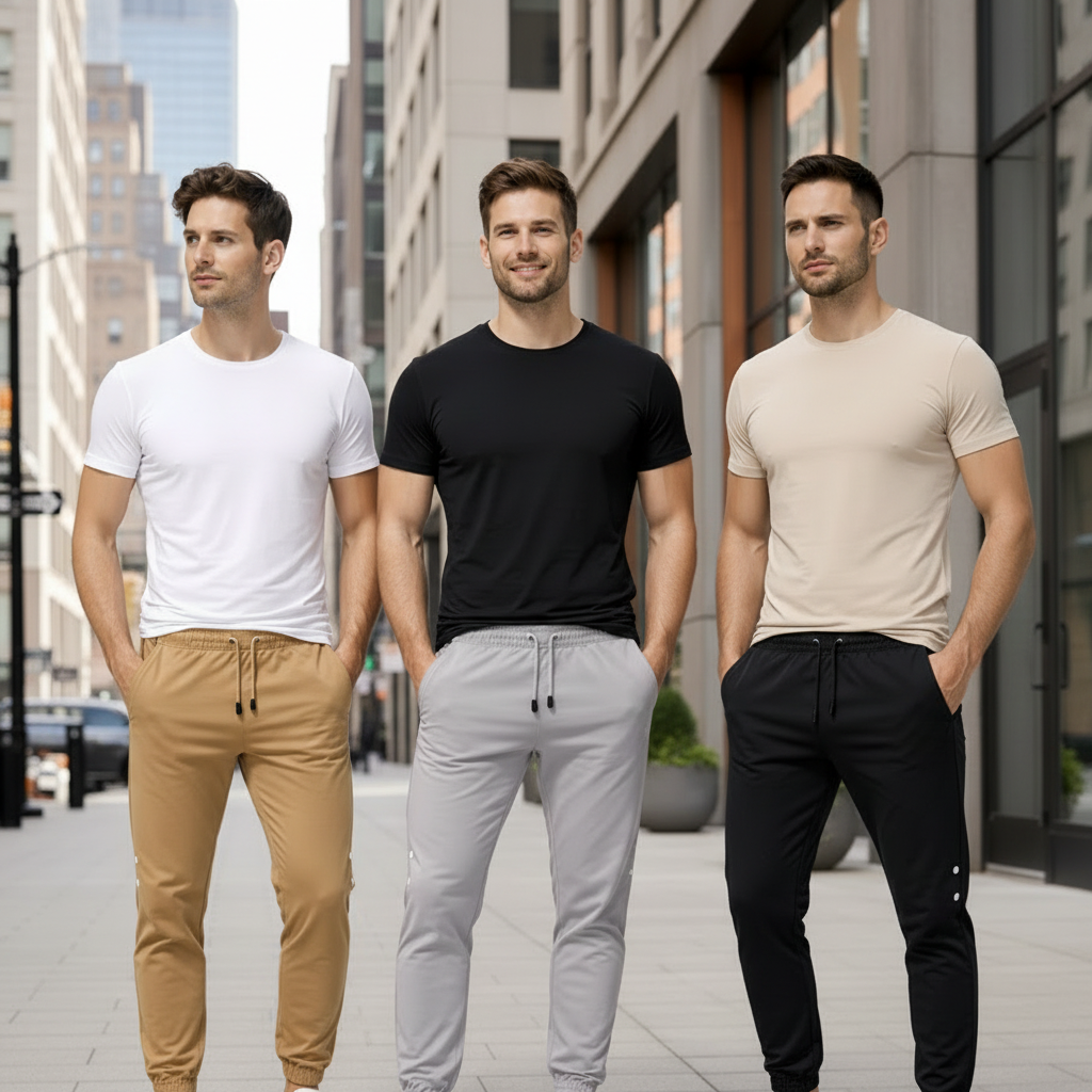 Men’s Slim Fit Jogger Chino Pants | Khaki Grey & Black | Drawstring Tapered Trousers | Ages 17–24 Years | MH