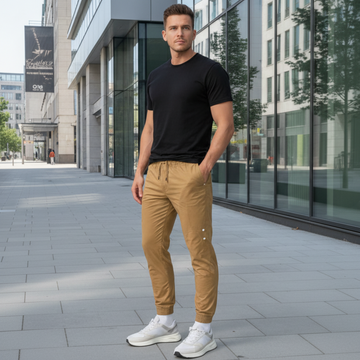 Men’s Slim Fit Jogger Chino Pants | Khaki Grey & Black | Drawstring Tapered Trousers | Ages 17–24 Years | MH