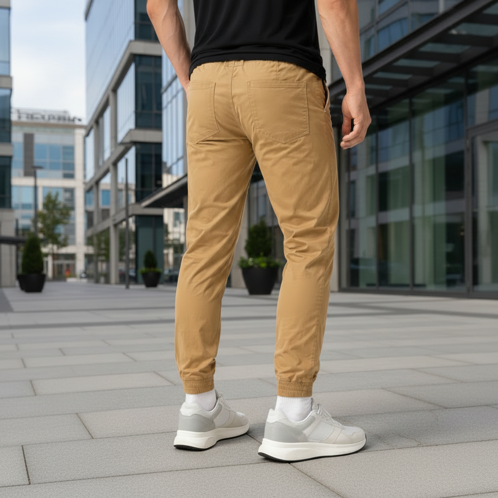 Men’s Slim Fit Jogger Chino Pants | Khaki Grey & Black | Drawstring Tapered Trousers | Ages 17–24 Years | MH