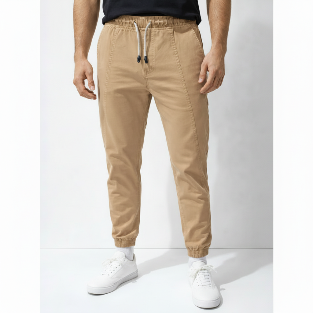 Men's Essential Tapered Elastic Waist & Ribbed Ankles 3 Colors Cargo Jogger Pants 17-24 Years - Casual Drawstring Trousers with Pockets | MH