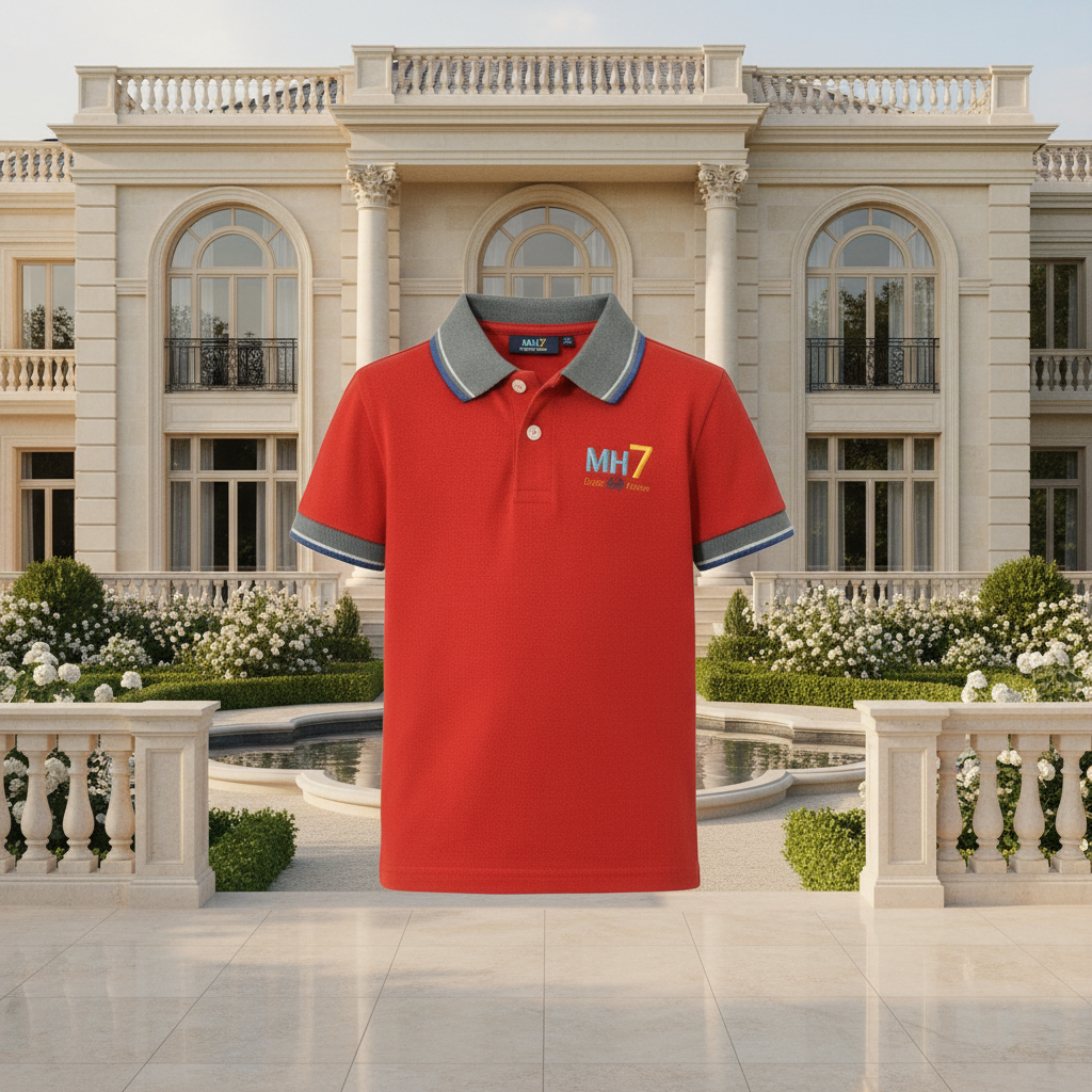 Boys Short Sleeve Polo MH7 Embroidered Logo Red/Navy Dubai Fashion | Sizes- 1-8 Years | MH