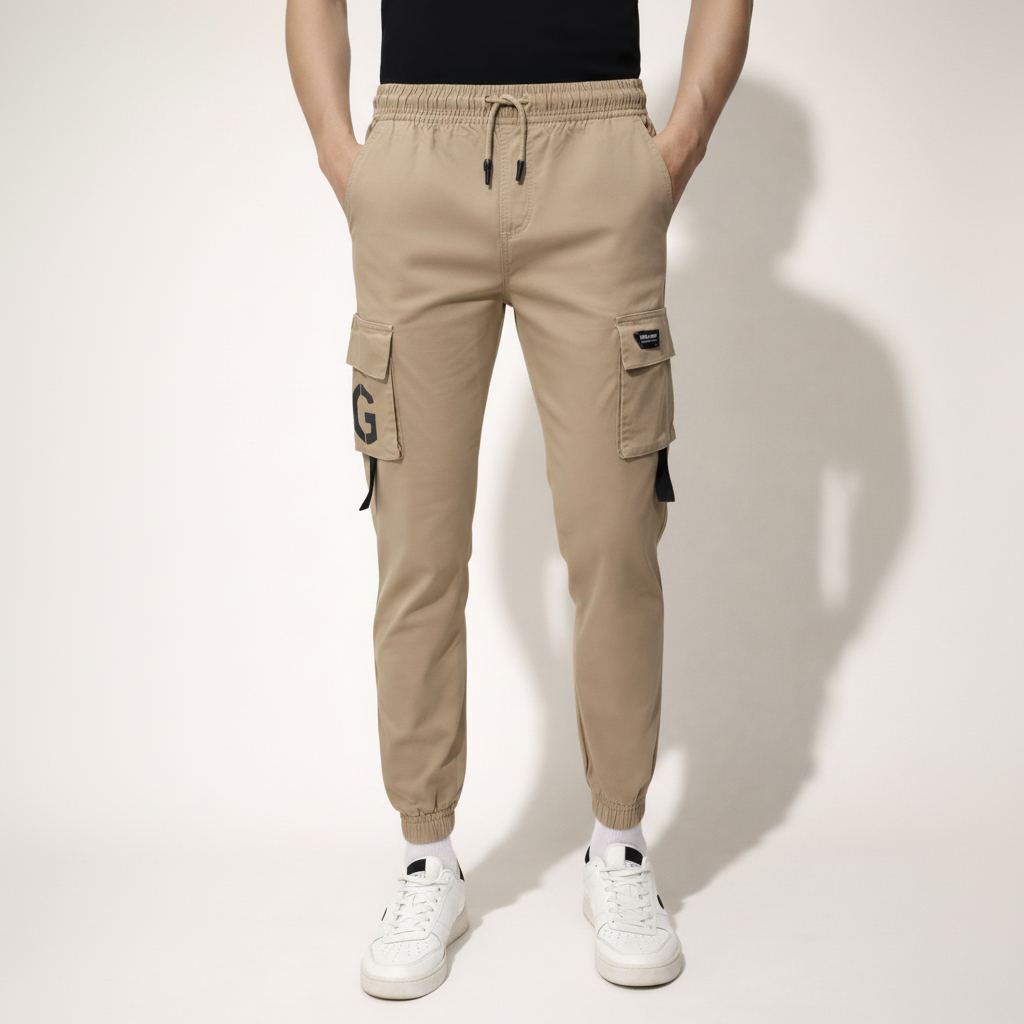 Young Men’s Olive Green Cargo Joggers 17-24 Years | Stylish Multiple Pockets Jogger Pants with “G” Patch | 3 Colors | MH