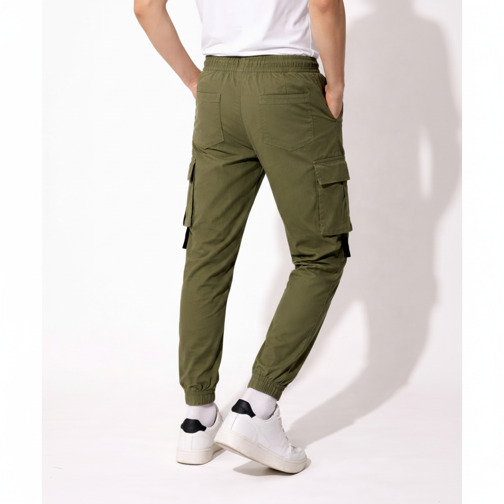 Young Men’s Olive Green Cargo Joggers 17-24 Years | Stylish Multiple Pockets Jogger Pants with “G” Patch | 3 Colors | MH