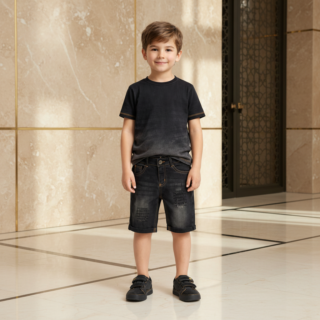 Kid Boy's Distressed Denim Shorts with Classic Pocket Stitching | MH