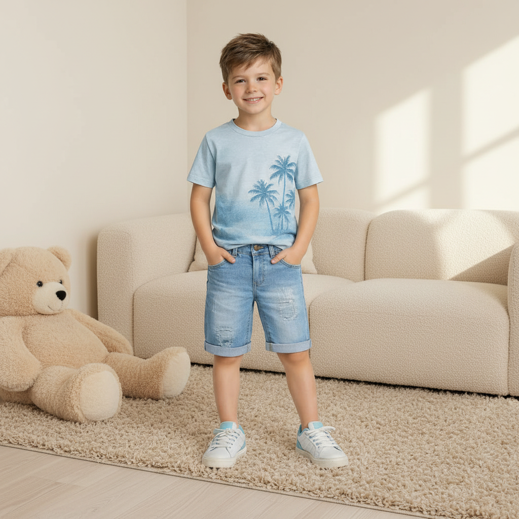 Kid Boy's Signature Denim Shorts with Artisan Stitch Detail | MH