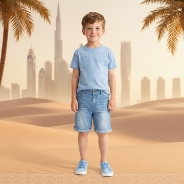 Kids Boy's Classic Denim Shorts with Roll-Up Hem & Dual Back Pockets | MH Size (1-12Years)