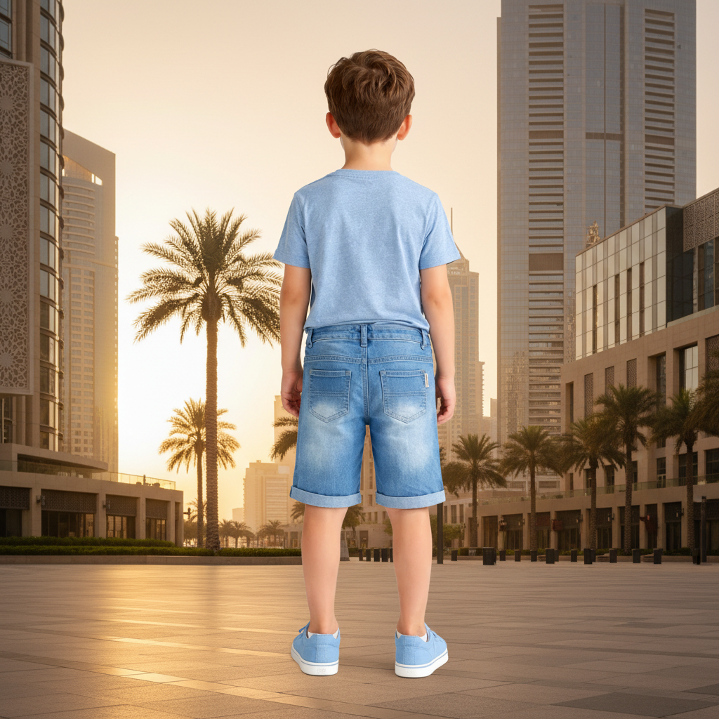 Kids Boy's Classic Denim Shorts with Roll-Up Hem & Dual Back Pockets | MH Size (1-12Years)