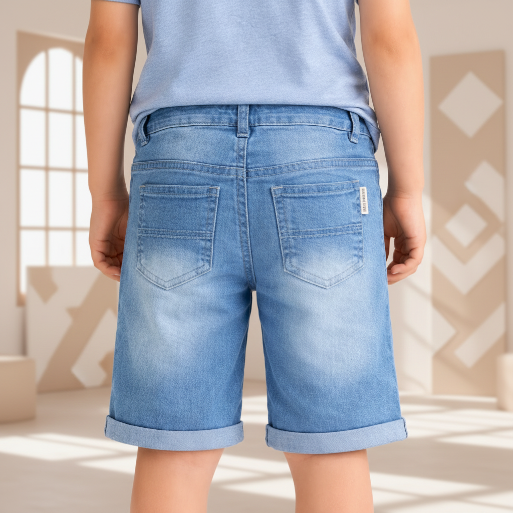 Kids Boy's Classic Denim Shorts with Roll-Up Hem & Dual Back Pockets | MH Size (1-12Years)