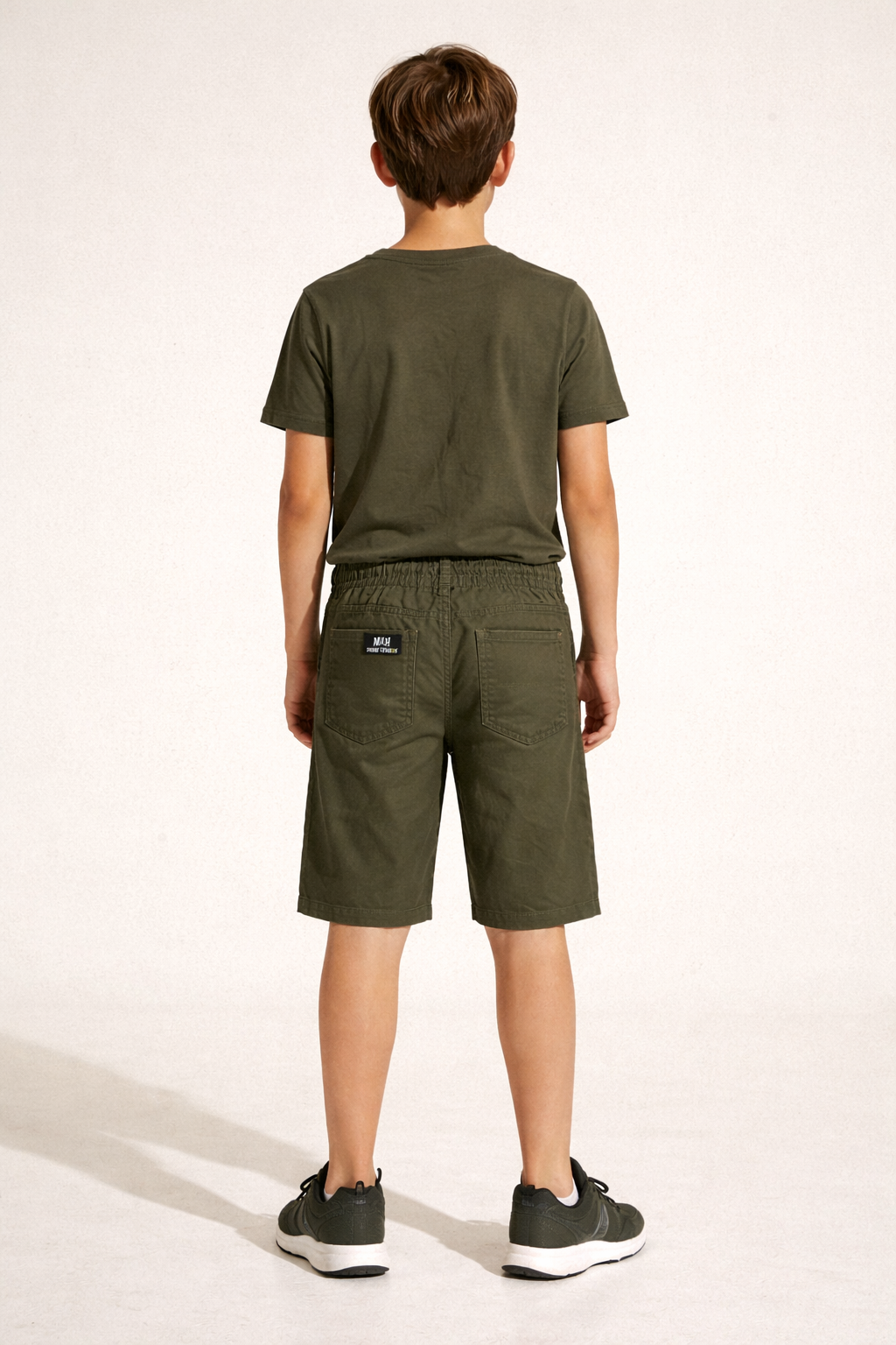 Boys Olive Green Elastic Waist Casual Cotton Shorts | MH