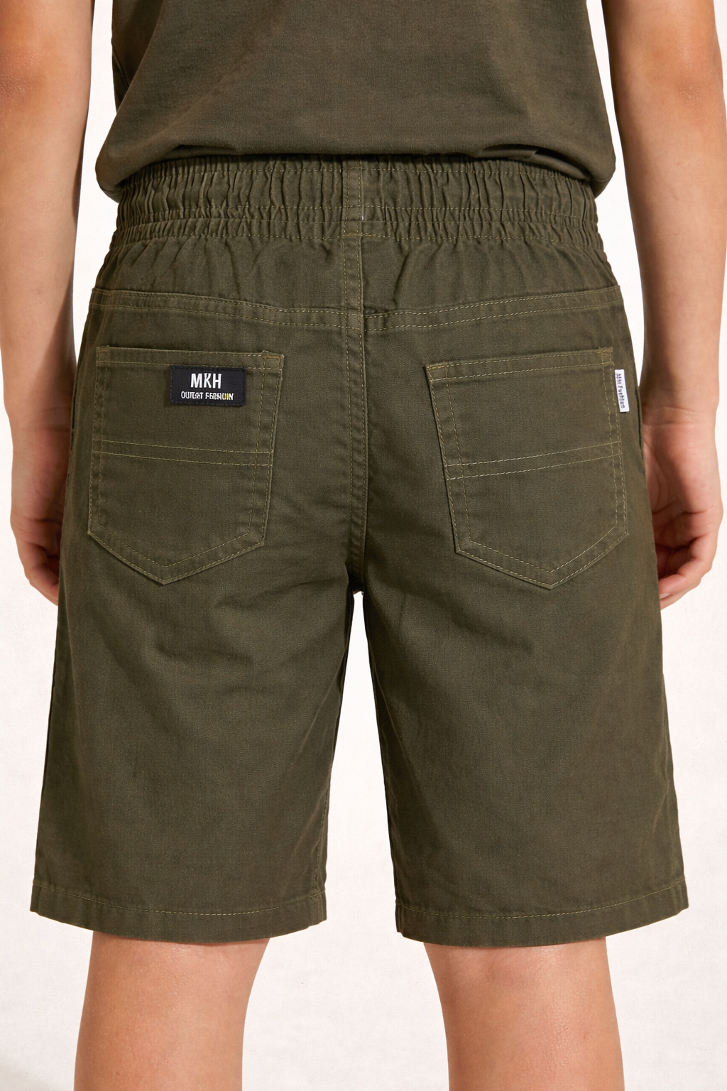 Boys Olive Green Elastic Waist Casual Cotton Shorts | MH