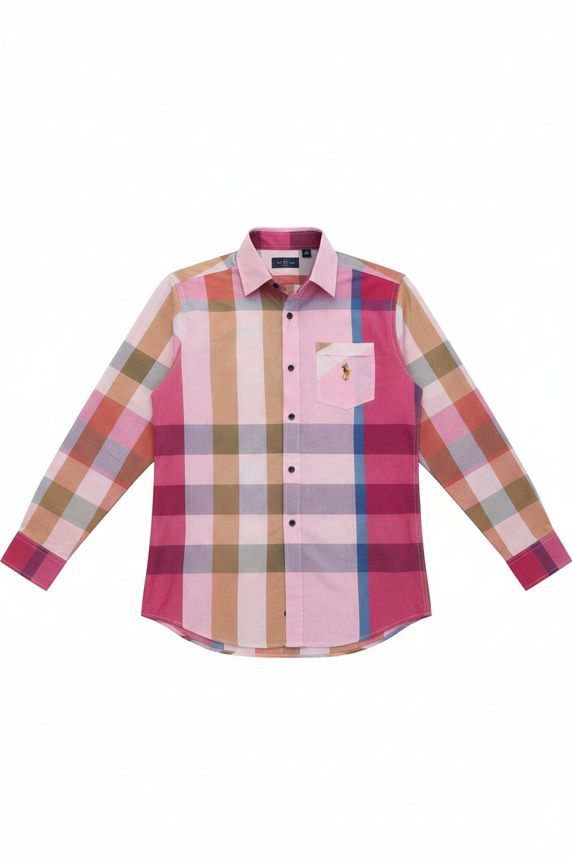 Men’s Premium Pink Multi-Tone Plaid Slim Fit Cotton Shirt | Pink Blue Beige Check | Sizes S–XL | MH