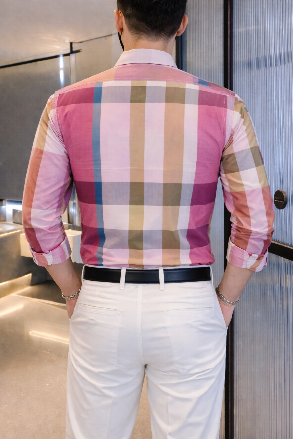 Premium Pink Multi-Tone Plaid Slim Fit Cotton Shirt | MH