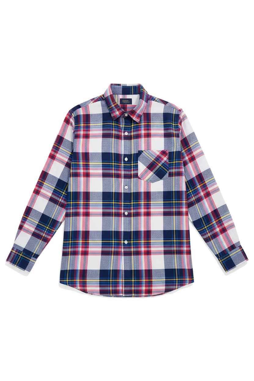 Men’s Classic Red & Navy Multicolour Plaid Slim Fit Shirt | Tartan Check Long Sleeve | Sizes S–XL | MH