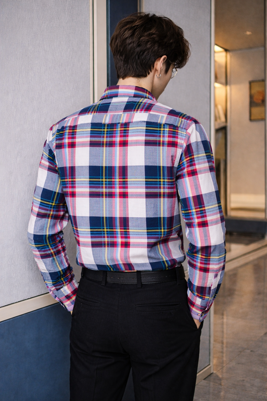 Men’s Classic Red & Navy Multicolour Plaid Slim Fit Shirt | Tartan Check Long Sleeve | Sizes S–XL | MH