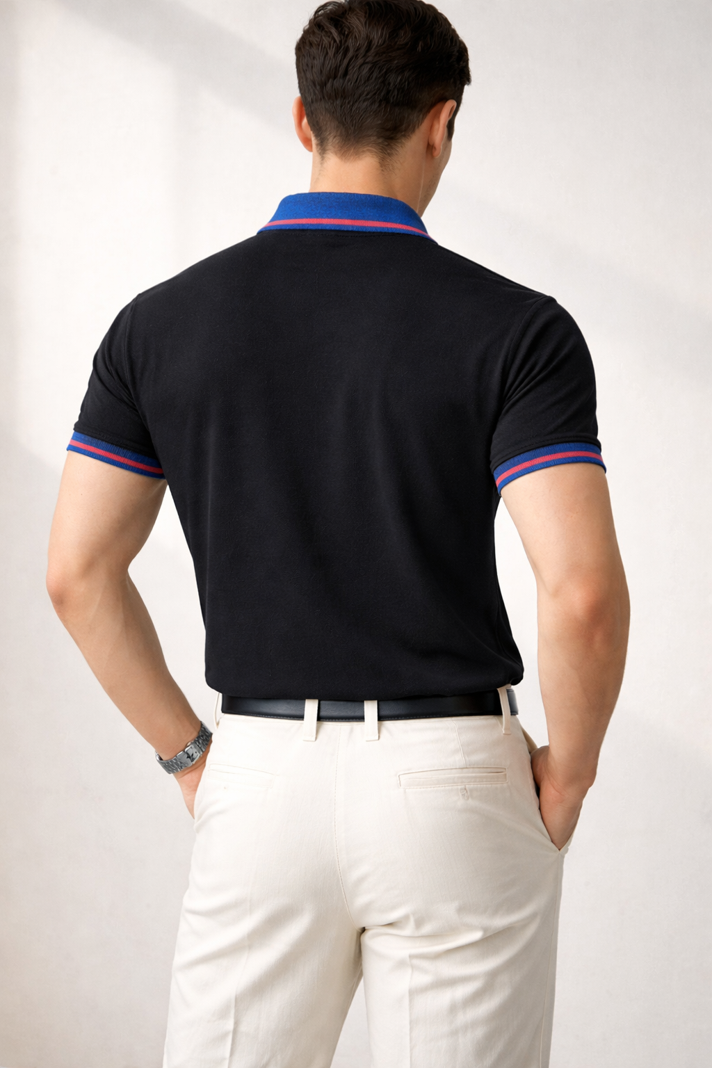 Midnight Black Contrast Collar Polo with Signature MH Logo Detail | MH