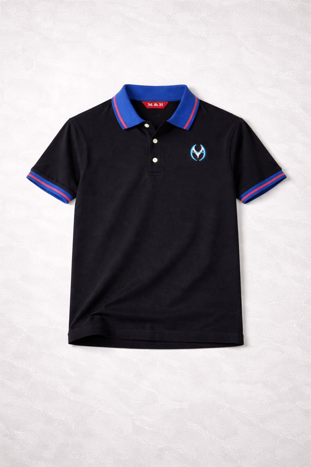 Midnight Black Contrast Collar Polo with Signature MH Logo Detail | MH