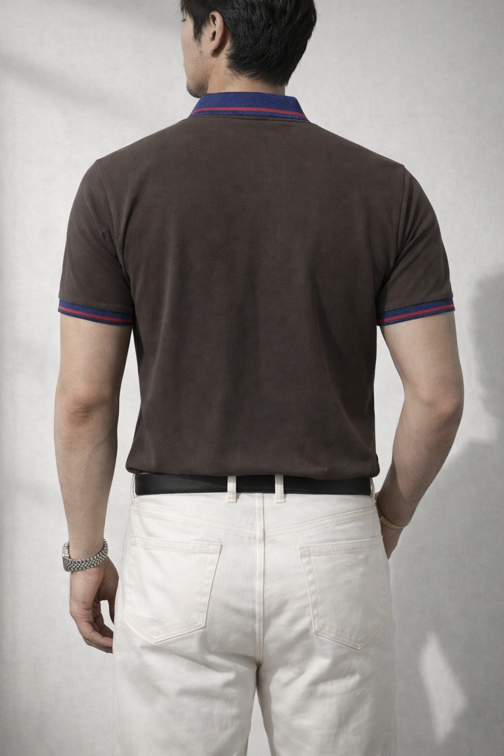 Classic Olive Polo T-shirt with Royal Blue Contrast Collar | MH