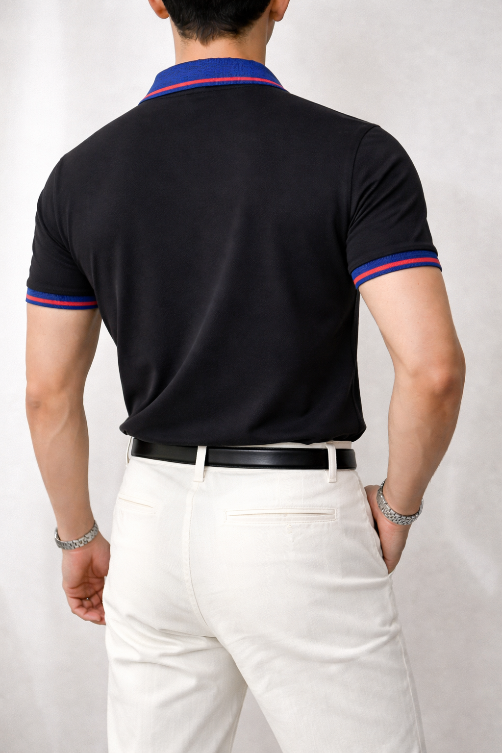 Midnight Black Contrast Collar Slim Fit Polo Shirt | MH