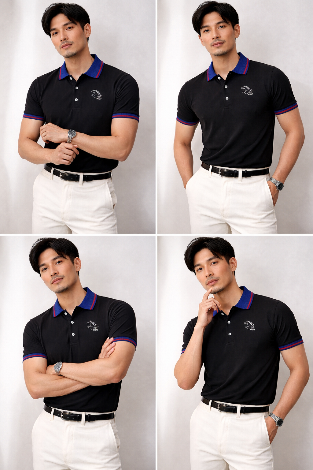 Midnight Black Contrast Collar Slim Fit Polo Shirt | MH