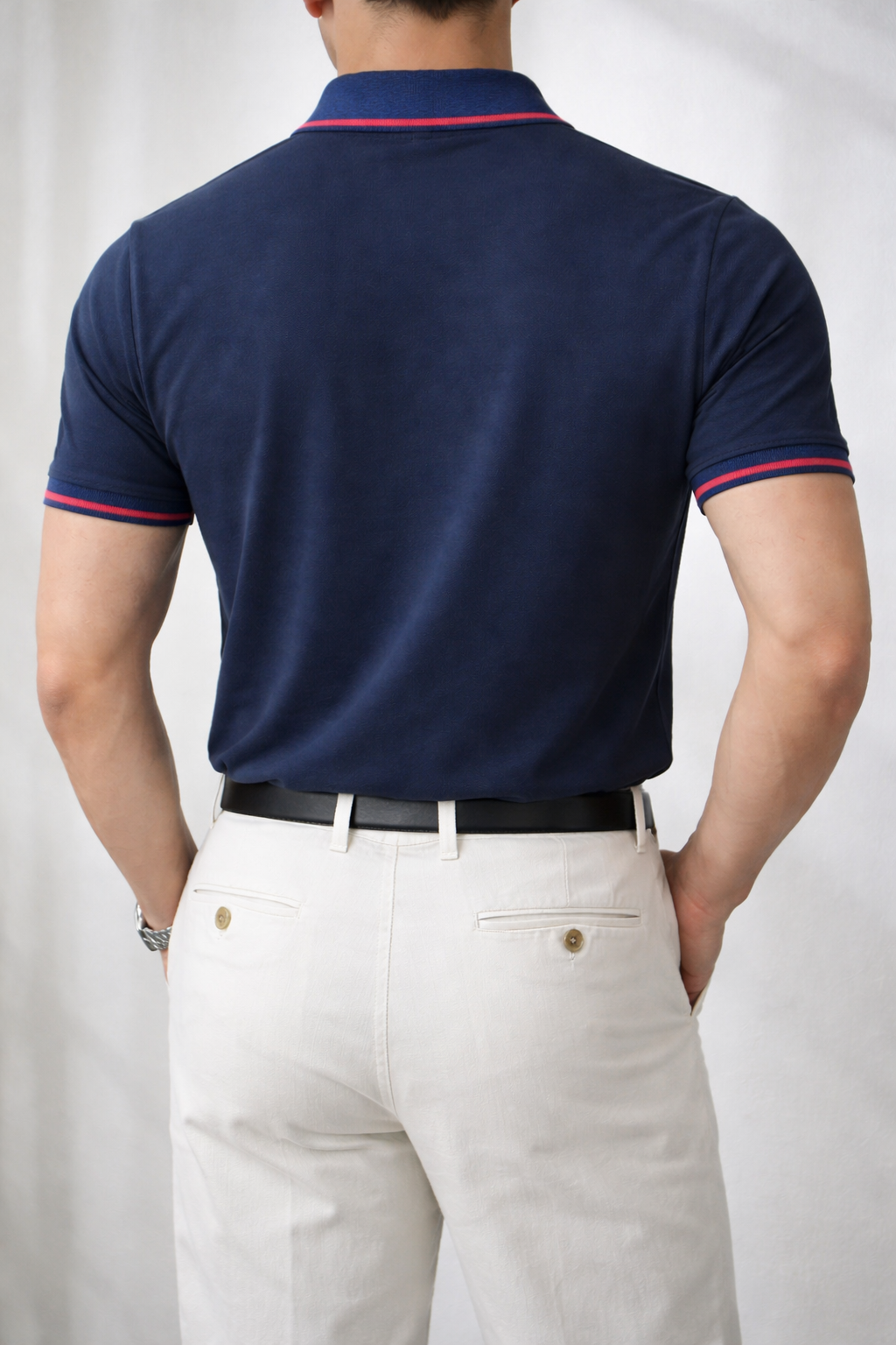 Navy Contrast Collar Slim Fit Polo Shirt with Signature Embroidery | MH