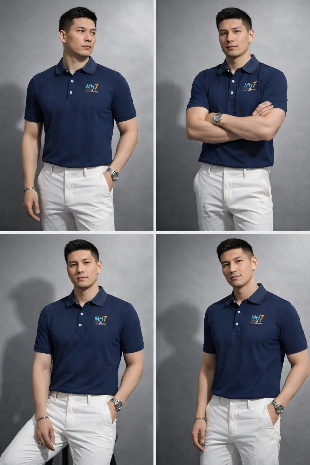 Navy Blue Classic Stripe-Collar Slim Fit Polo Shirt | MH
