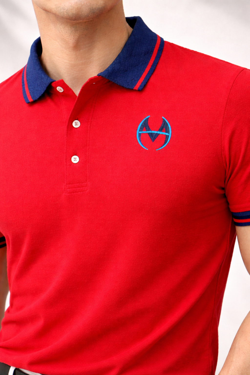 Crimson Red Contrast Collar Slim Fit Polo Shirt | MH