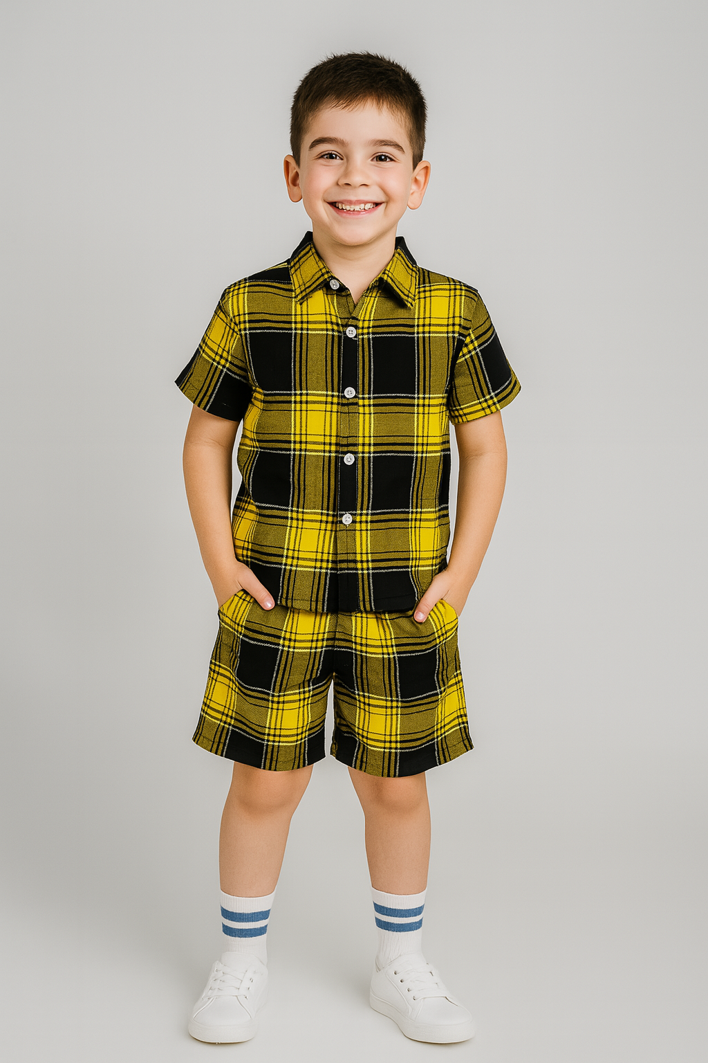 Bold Plaid Explorer: Boys’ Shirt & Short Set I MH
