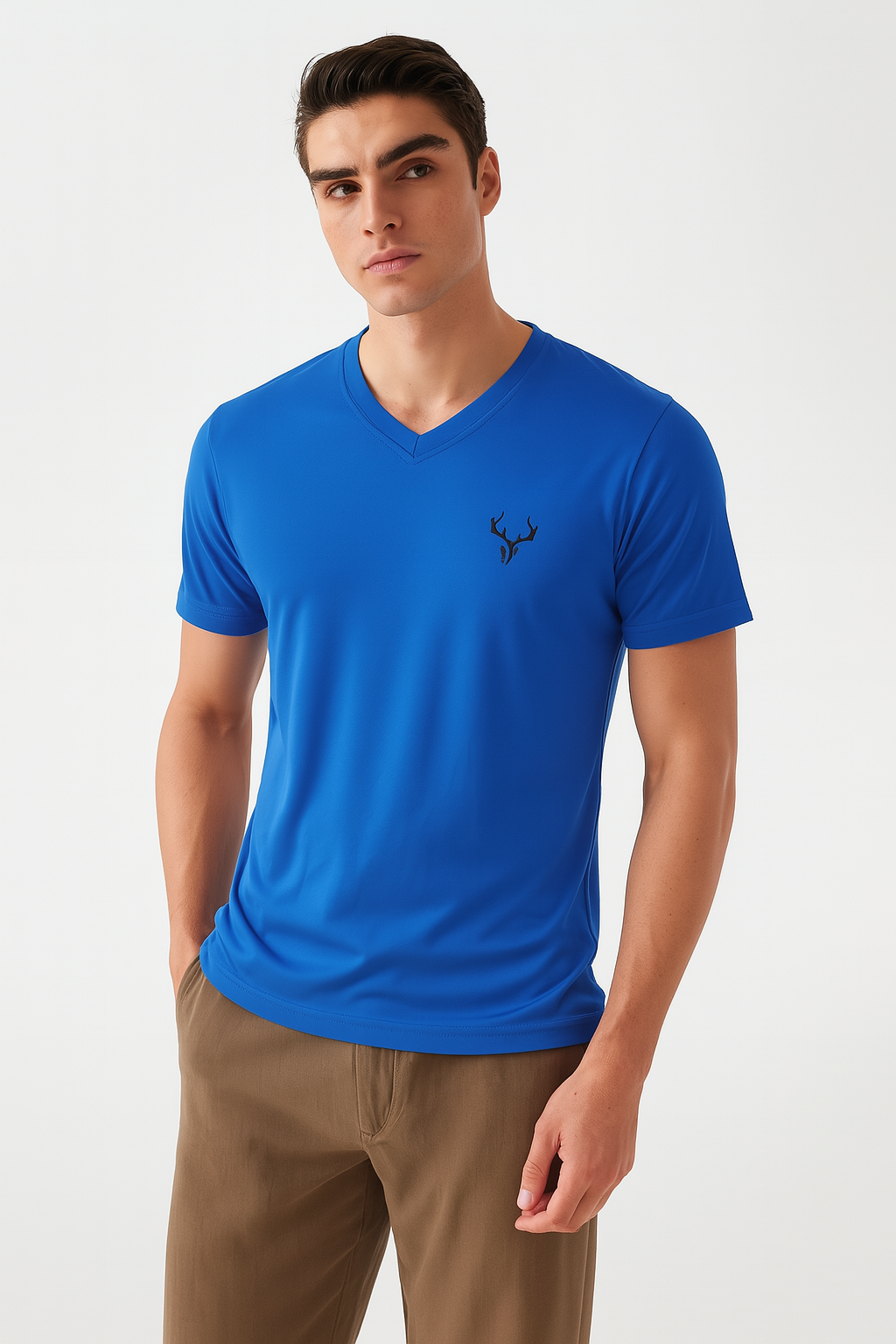 Embroidered Logo V-Neck T-shirt