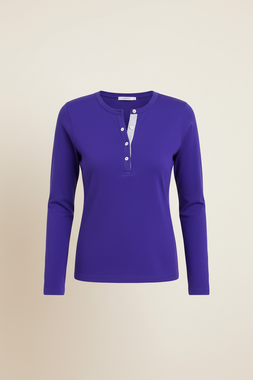 Women's Long Sleeve Purple Henley Ribbed Long Sleeve Henley Top – Casual Button Front T-shirt  | Sizes (S-XL) | MH