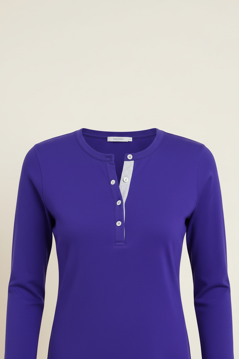 Women's Long Sleeve Purple Henley Ribbed Long Sleeve Henley Top – Casual Button Front T-shirt  | Sizes (S-XL) | MH